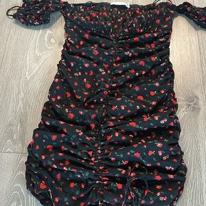 All in Favor Black and Red Floral Mini Dress